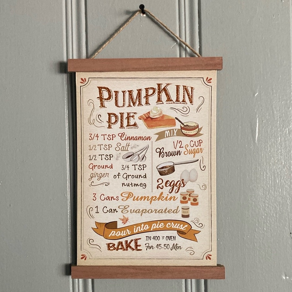 NWT- Glittered Pumpkin Pie Recipe Rustic Wooden Decoration Sign